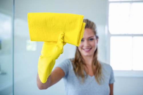 Technician inspecting a fabric sofa before cleaning in Waterloo